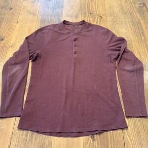 Lululemon Shift Stitch Henley Shirt Mens Medium Maroon Waffle Thermal